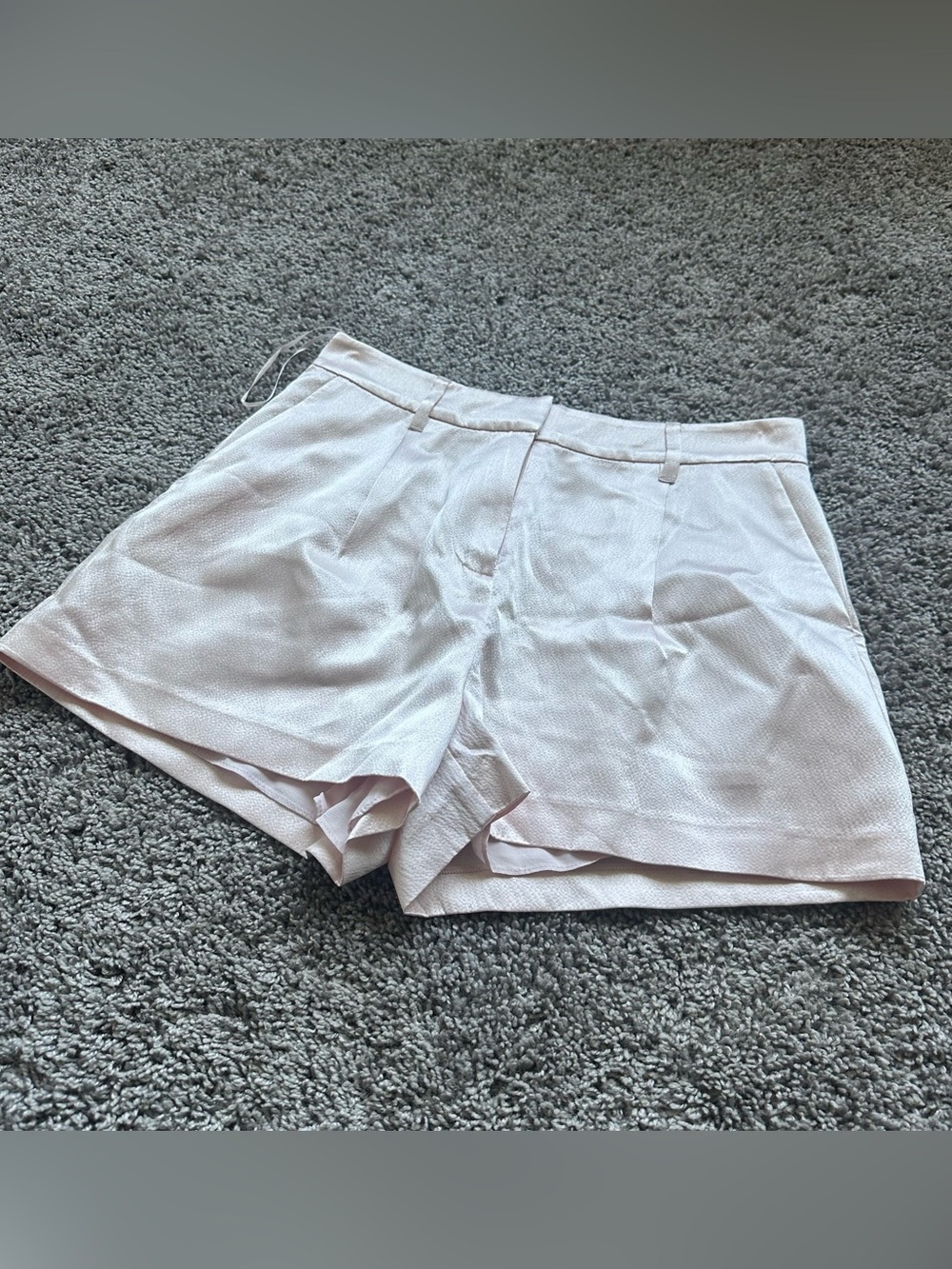 LoveShackFancy Pale Pink Silk Flat Front Women's Shorts